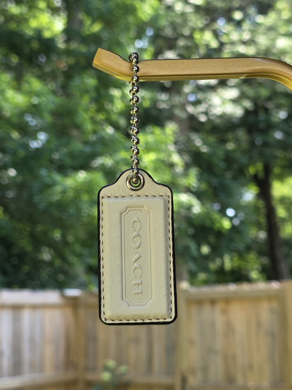 Coach Large Off-white Semi-glossy Finish Leather Hangtag W/ Silver Ball Chain